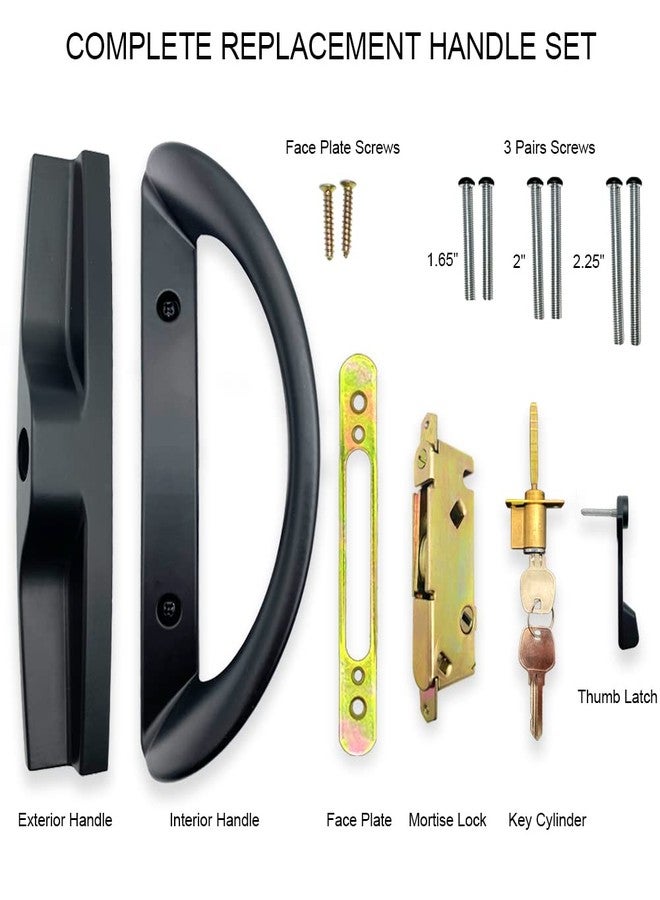 ALLYWASAI Patio Sliding Door Handle Set with Mortise Lock, Key Cylinder and Face Plate, Full Replacement Handle Lock Set Fits Door Thickness from 1-1/2" to 1-3/4", 3-15/16" Screw Hole Spacing, Black - Image 2
